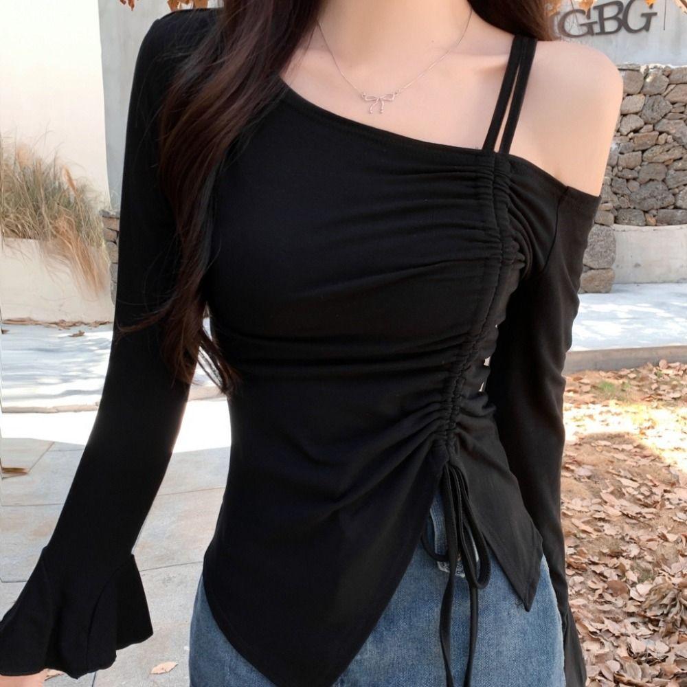 Slim Irregular T Shirt Sweet Slanted Shoulder Top Chic Off Shoulder Top Summer
