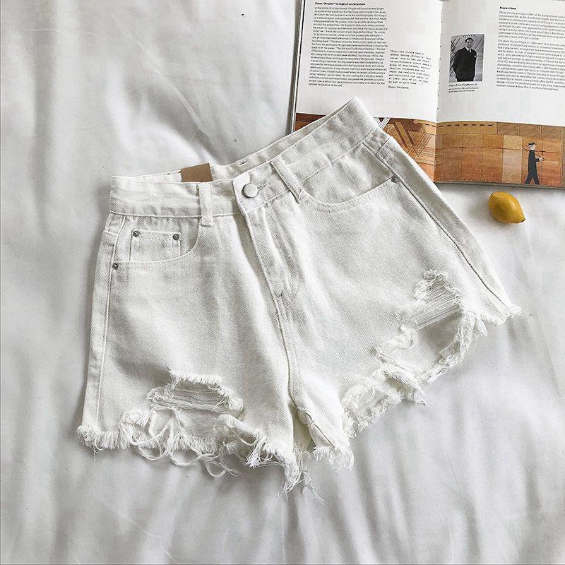 High-Waisted Ripped Denim Shorts for Women - 2025 Summer Korean Style, Wide-Leg, Frayed Hem, Versatile and Trendy