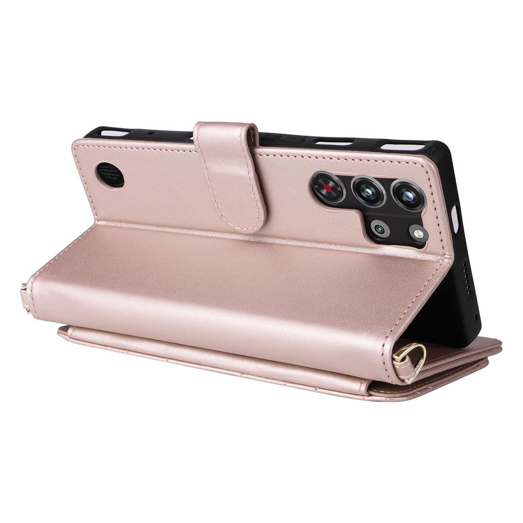 For ZTE nubia Red Magic 10 Pro 5G/10 Pro+ 5G Wallet Case with Shoulder/Wrist Strap Leather Phone Cover Stand