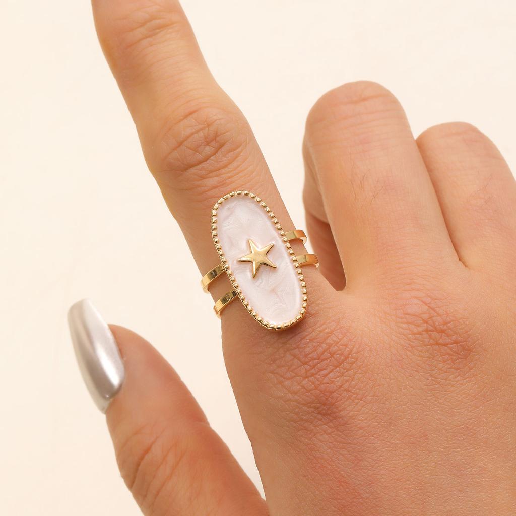 Minimalist Geometric Oval Cross Star Moon Heart Open Enamel Ring Fashion Women Finger Band