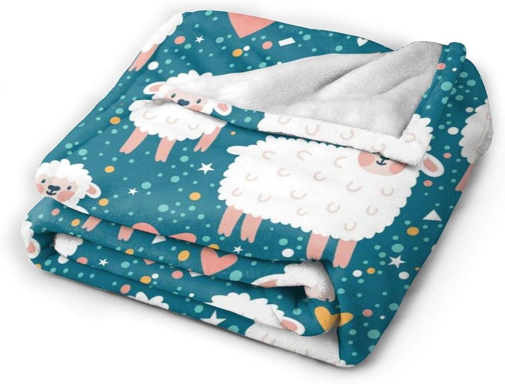 Cute Sheep Fleece Throw Blanket Ultra Soft Cozy Decorative Flannel Blanket All Season for Home Couch Bed Chair Travel 60x50in