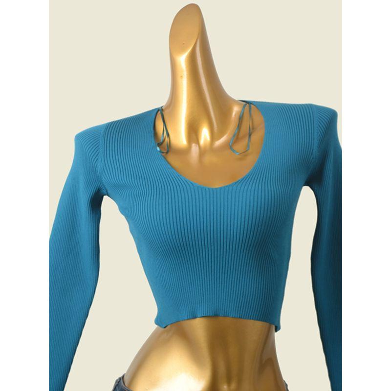 Sexy High Waist Knitwear Sexy Crop Top Pure Color Slimming Long Sleeves Fashion Export Bottoming Shirt