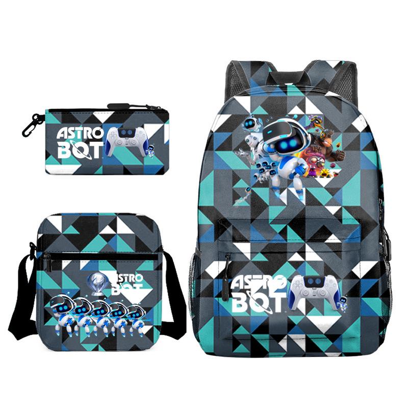 Neuer Astro-Bot, kosmischer Roboter, dreiteiliges Set, Schultasche, Umhängetasche, Federmäppchen, Rucksack.