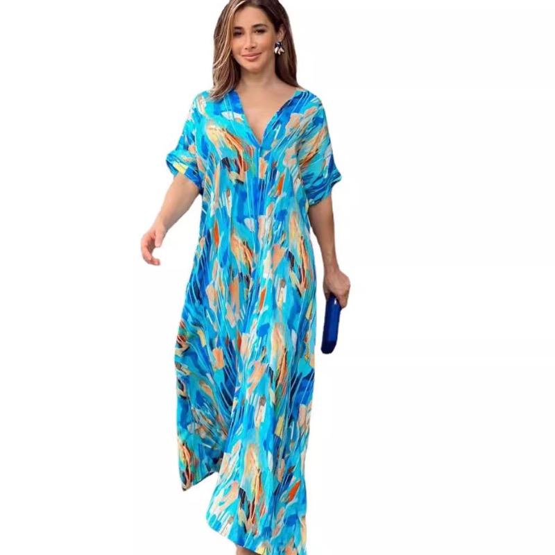 High Waisted Fashionable Temperament Short Sleeved Long Dress for Women