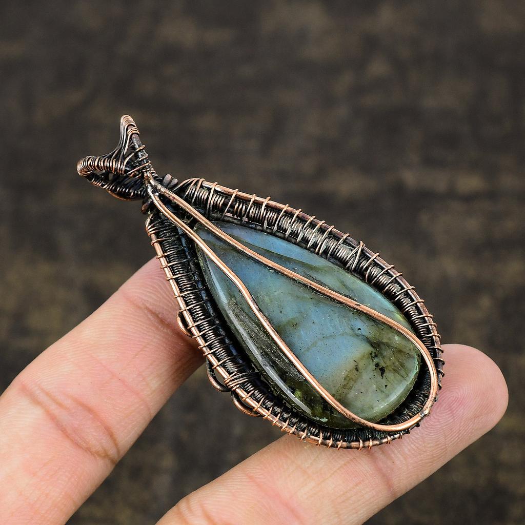 Labradorite Handmade Copper Wire Wrap Jewelry Pendant 2.83 G7Z65