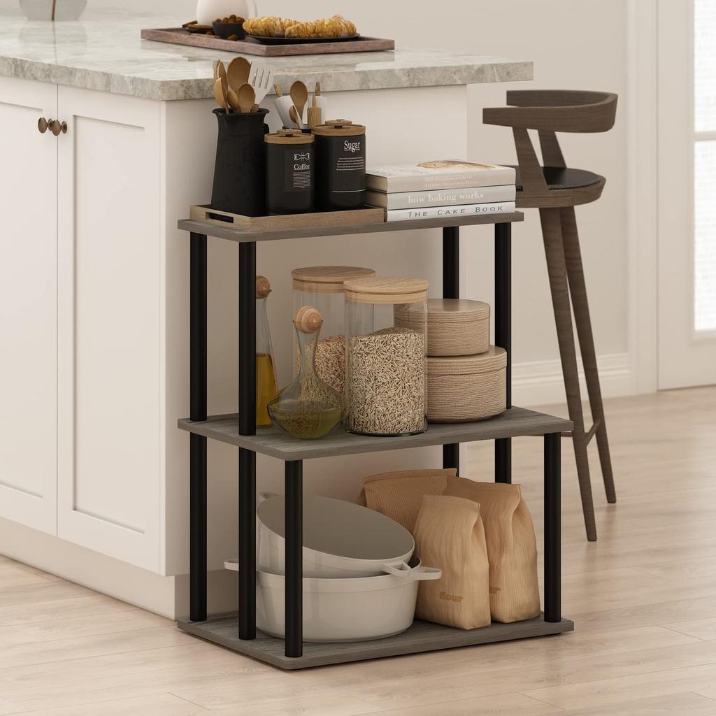 Furinno Turn N Tube Kitchen Storage French Oak 3 Imported from Shelf, Gray/Black, Tiers, Tool-less [Officially Japan]