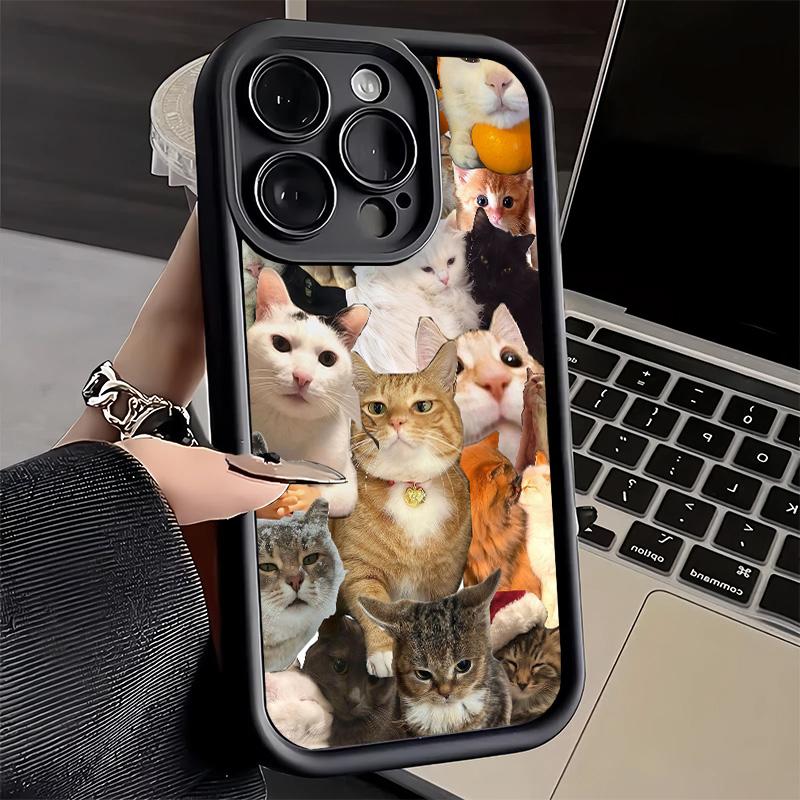Phone Case for iPhone 17 Air 16E 15 16 Pro Max Crying Cats Combine Memes Cover 14 Plus 13 12 Mini Soft Shell Silicone Fundas
