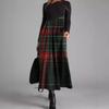 Women's Long Sleeve Black Top with Printed Maxi Skirt Dress, Bohemian Floral Geometric Pattern, Multiple Color Options