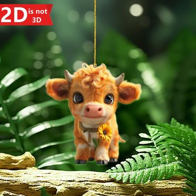 2D Art Cow Pendant for Christmas Trees. A Versatile Animal-themed Holiday Decoration.