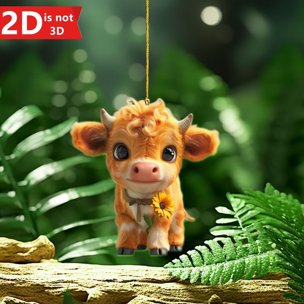2D art cow pendant for Christmas trees. A versatile animal-themed holiday decoration.