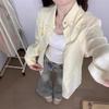 Women's American Retro Yellow Striped Polo Collar Shirt Jacket - Spring/Autumn Loose Casual Cardigan, Lazy Chic Style