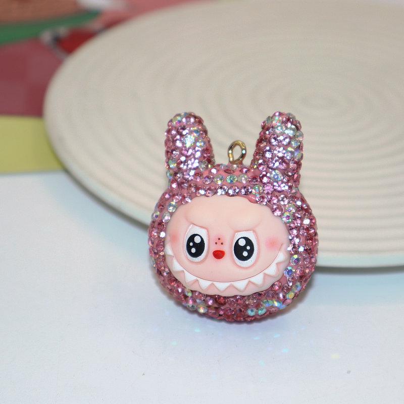 Colorful Rhinestone Labubu Polymer Clay Keychain Bag Charm