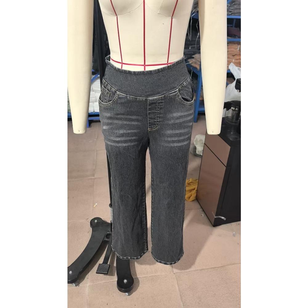 Women Baggy Jeans Streetwear High Waist Wide Leg Denim Pants Retro Elastic Waist Blue Loose Female Trousers