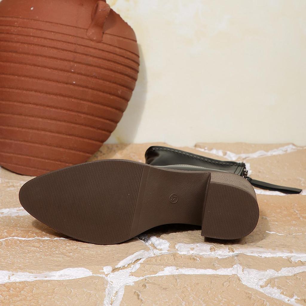 Dámské britského stylu plus size špičaté kozačky Martin na vysokém podpatku se zadním zipem - Podzimní trend