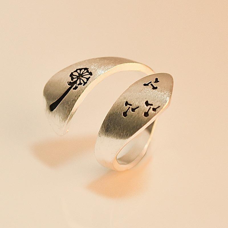 Adjustable Dandelion Print Alloy Ring for Women