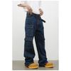 Pantaloni Lunghi Vintage Multi-tasche Jeans Lavati da Uomo High Street Larghi Dritti Pantaloni da Lavoro Jeans Dritti Larghi per Uomo alla Moda e Comodi