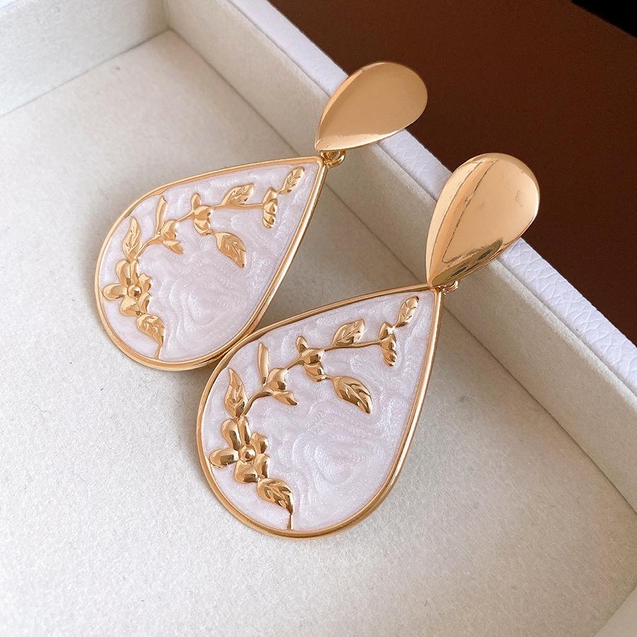 Silver Needle Oil Printing Water Drop Pendant Earrings New Chinese Retro Court Style Earrings Light Luxury Premium Earrings Women