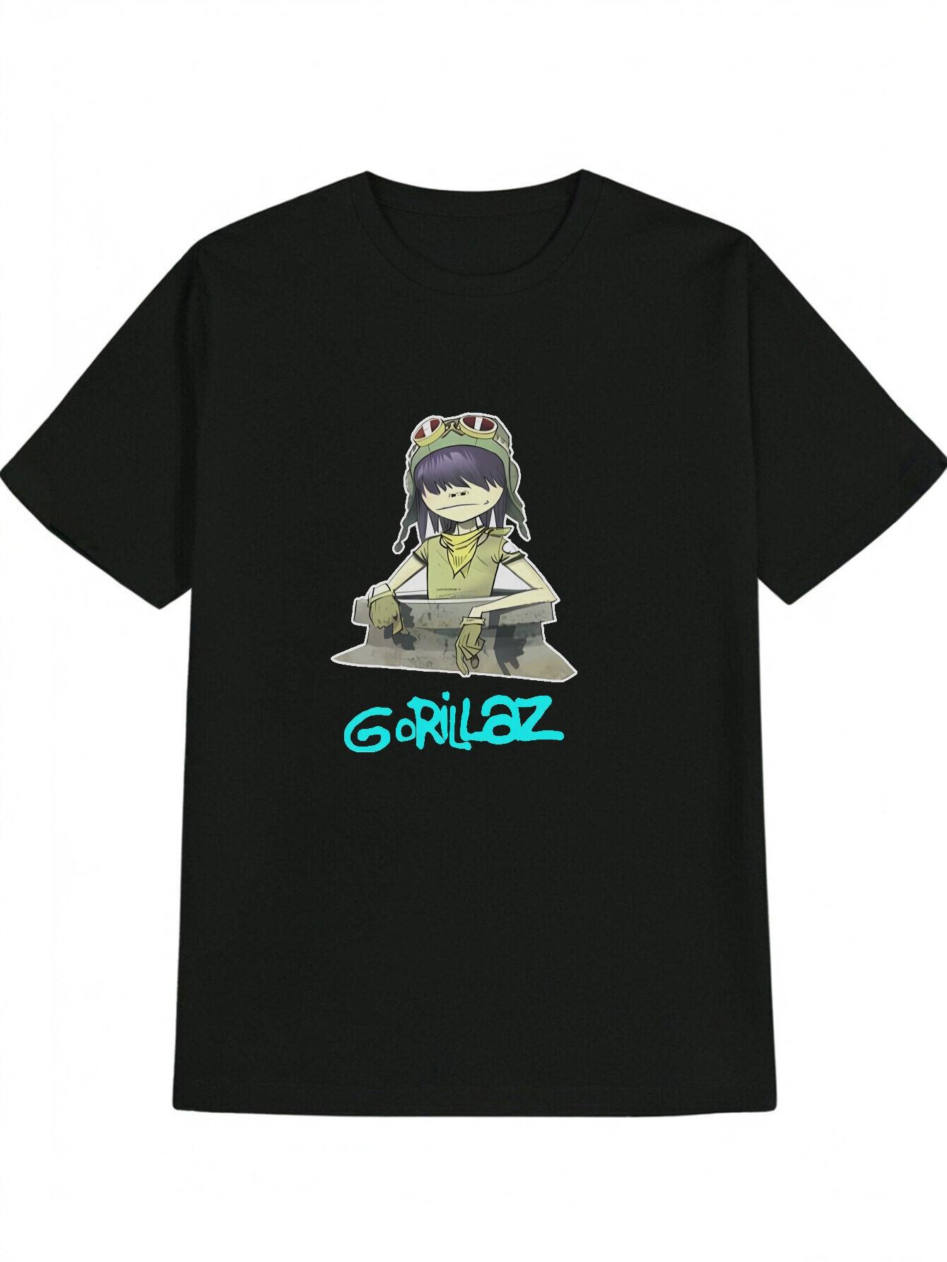Casual Graphic T-shirt with Cartoon Character & Green Pilot Fashion Glasses Print - Black Round Neck Summer Tee XXL