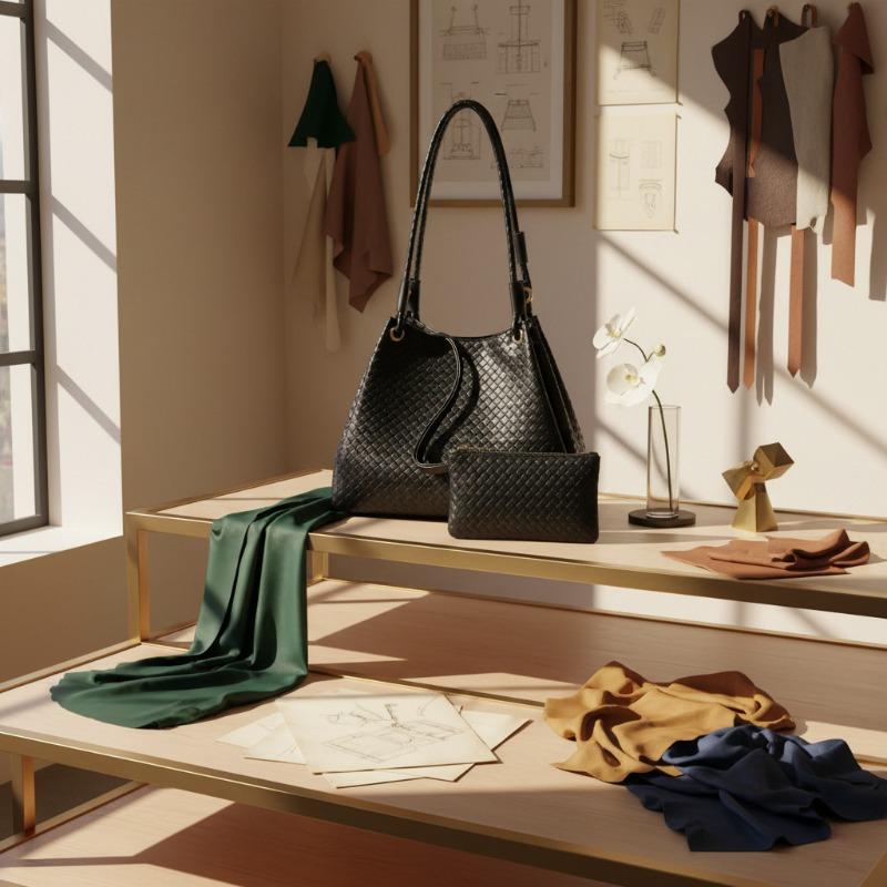 New plaid woven plaid trendy portable shoulder vegetable blue bucket women s bag