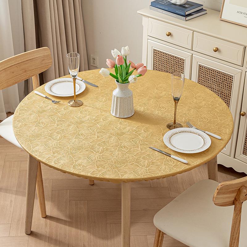 Non-Slip Waterproof Round Table Cover: Elastic, Oilproof, Anti-Scalding, Wash-Free Tablecloth for Dining Tables.