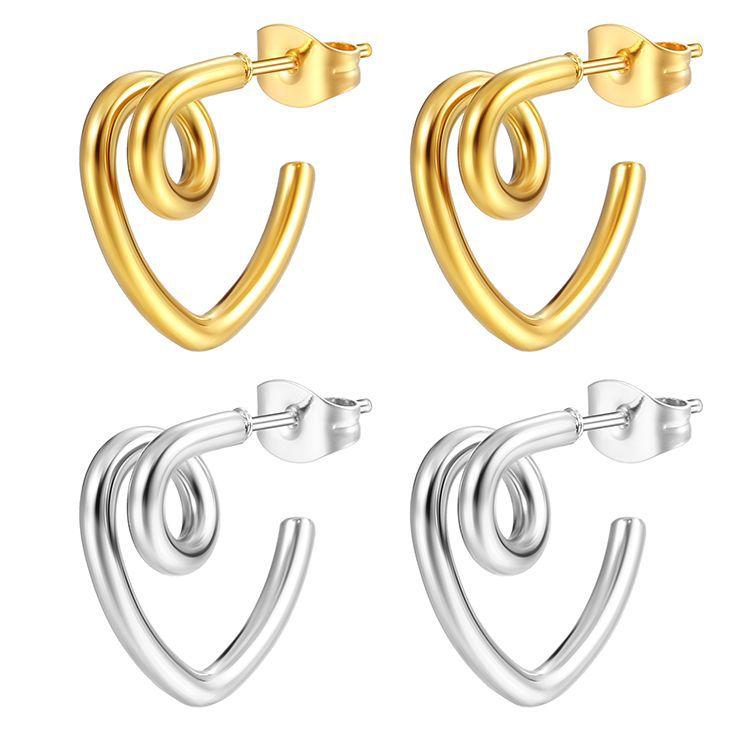European and American 18K Versatile Women's Love Stainless Steel Earrings Niche Design Simple Wind Fashion Titanium Steel Earrings