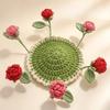 Round Flower Coaster Cotton Yarn Knitted Floral Mat Practical 3D Floral Cup Mat  Coffee Table Decor