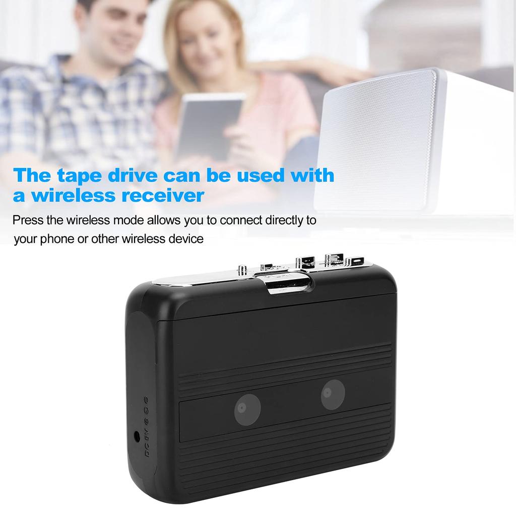 Bluetooth Cassette Stereo Cassette Tape USB and Power Portable Pocket Tape Player Player, Auto-Reverse Player, Support, (Black)