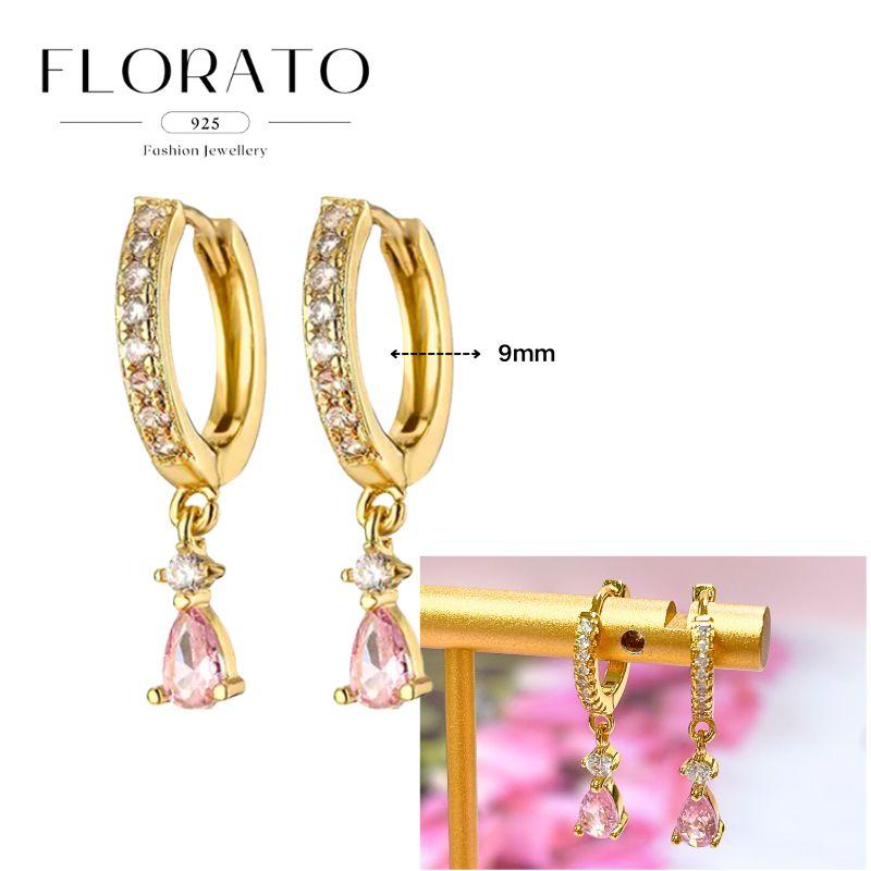 Luxurious Geometry 925 Silver Ear Needle Pink Series Zircon Pendant Hoop Earrings Sweet Fashion Wedding Jewelry Gifts