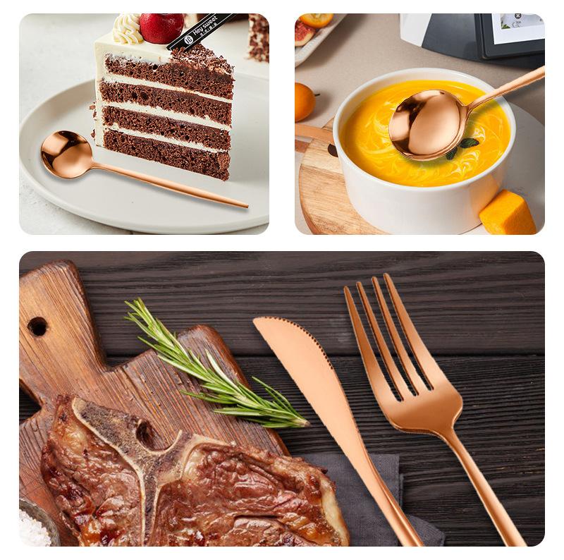 24-teiliges goldenes Edelstahl-Besteckset Gabeln Messer Teelöffel Geschirr Tafelgeschirr Hochzeit Spülmaschinenfest Küchenzubehör