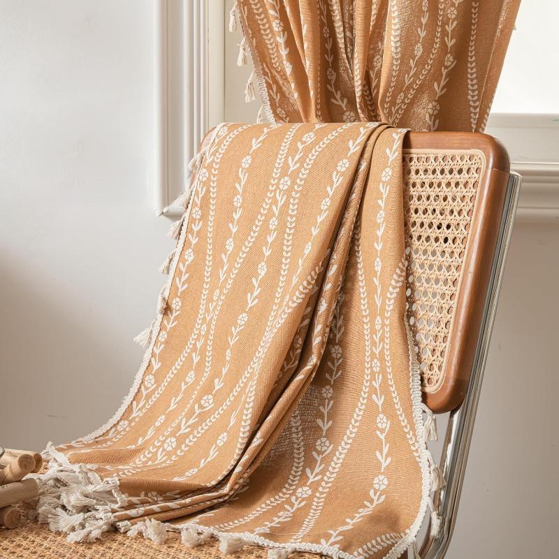 Stripe Floral Boho Curtains for Bedroom Living Room, Bohemian Vintage Tassels Window Treatment Drape for Home Decorations Rod Pocket,1pc