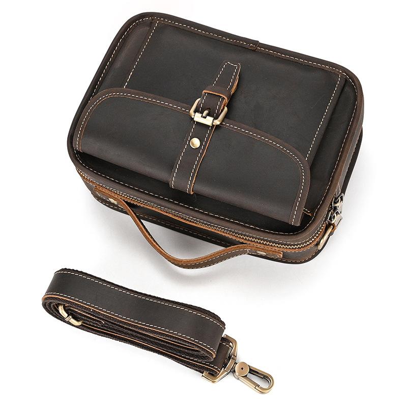 Men'S Shoulder Bag Retro Mad Horse Leather Small Men'S Bag Trendy Genuine Leather Mail Carrier Square Bag Handbag