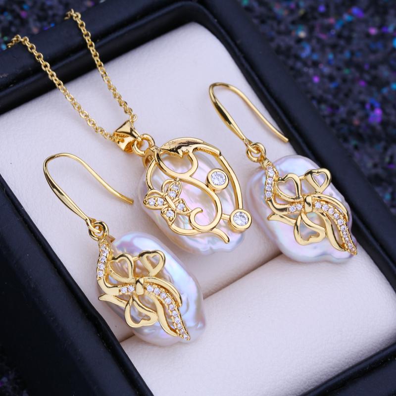 

LSOOYH натуральный пресноводный большой жемчуг в стиле барокко, ожерелье с квадратной подвеской, модные серьги-подвески для женщин, комплекты ювелирных украшений с жемчугом золотой