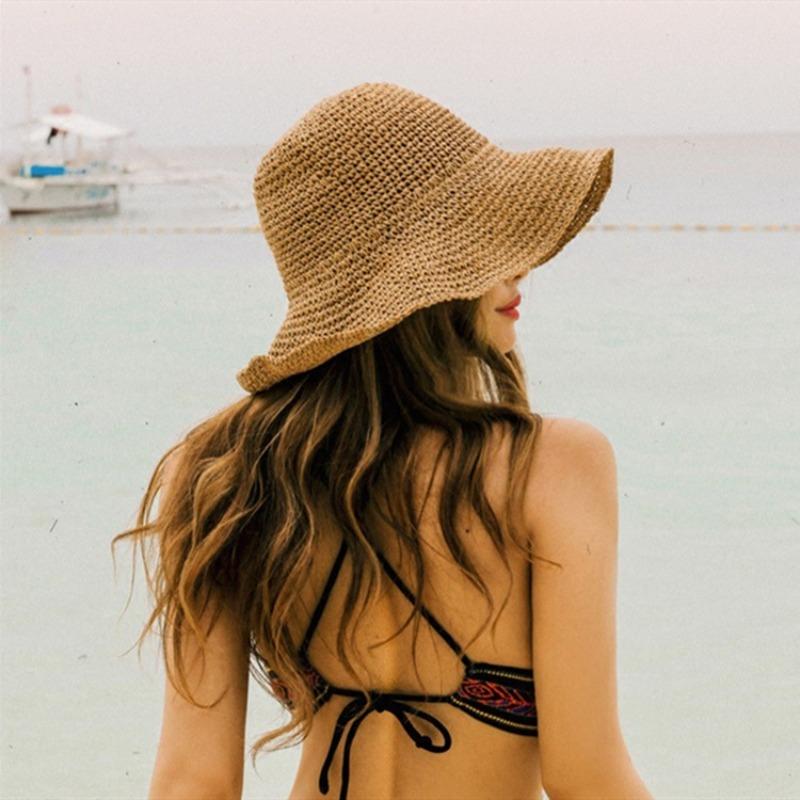 Versatile foldable straw hat women's summer travel sun protection sun hat vacation cool hat seaside beach hat tide