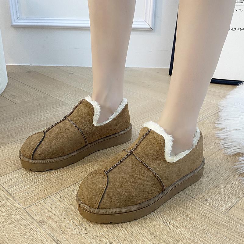 Fashion Large Size Women's Velvet Thickened Warm Cotton Shoes 2024 Winter New Solid Color Simple Versatile Round Toe Low-top Snow Boots