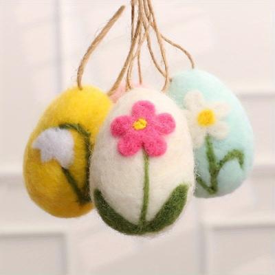 12 Stuks Bloem Stippenpatroon Vilt Schuim Paasei Hanger DIY Handgemaakte Paasei Sieraden Kleurrijk Paas Hangend Ei Cadeau