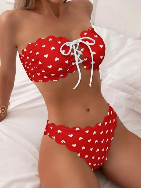 Conjunto de Bikini Bandeau con Cordones - Cintura Alta, Sexy, Estilo Europeo y Americano Blanco para 2024
