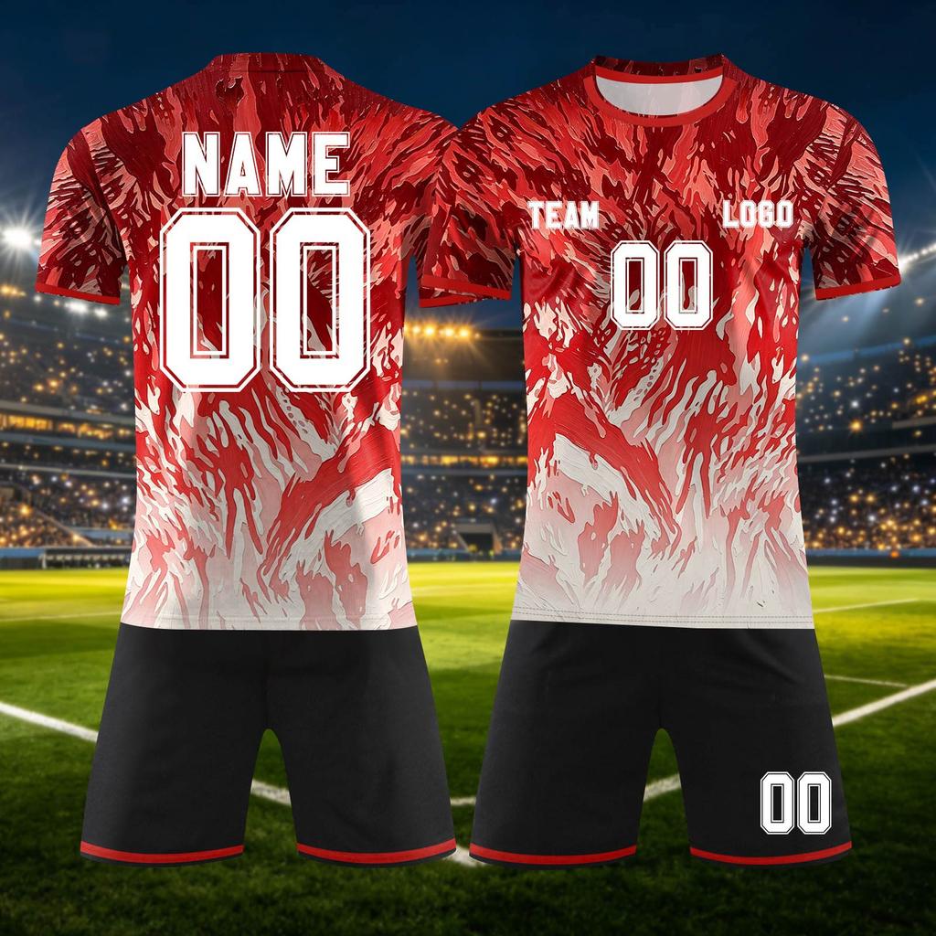 Customizable DIY Two Piece Sports Jersey Set with Short Sleeve Shirt and Shorts for Team or Individual Use