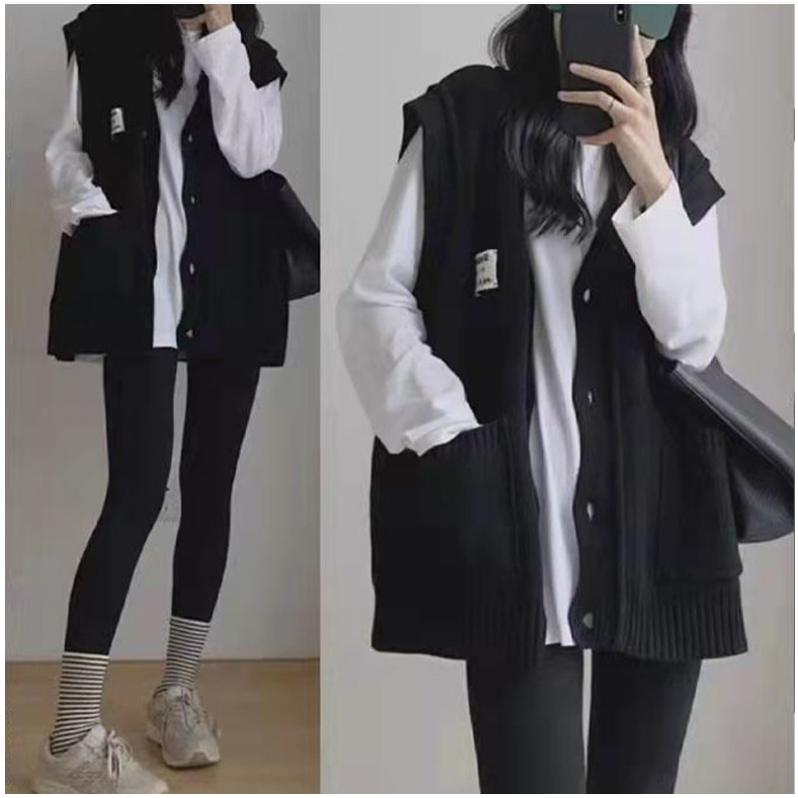 Knitted Cardigan Vest Women's Autumn and Winter Stacked Sweater Outer Wear Vest Jacket