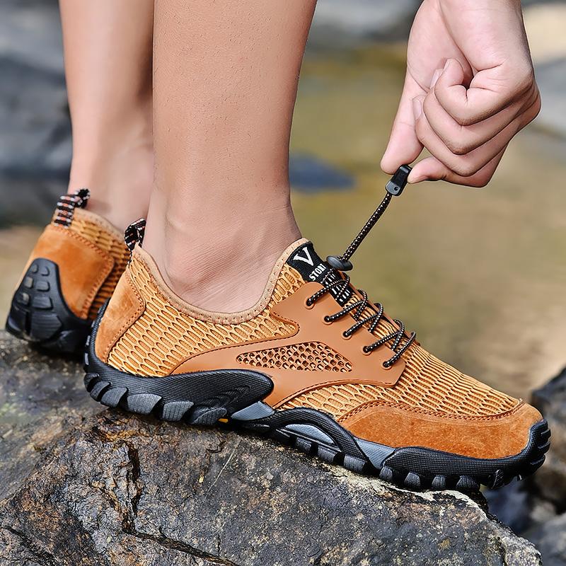 Men's Mesh Summer Casual Hiking Soft Soled River Tracing Water Sports Breathable Anti Slip Flat Bottomed Beach Walking Shoes