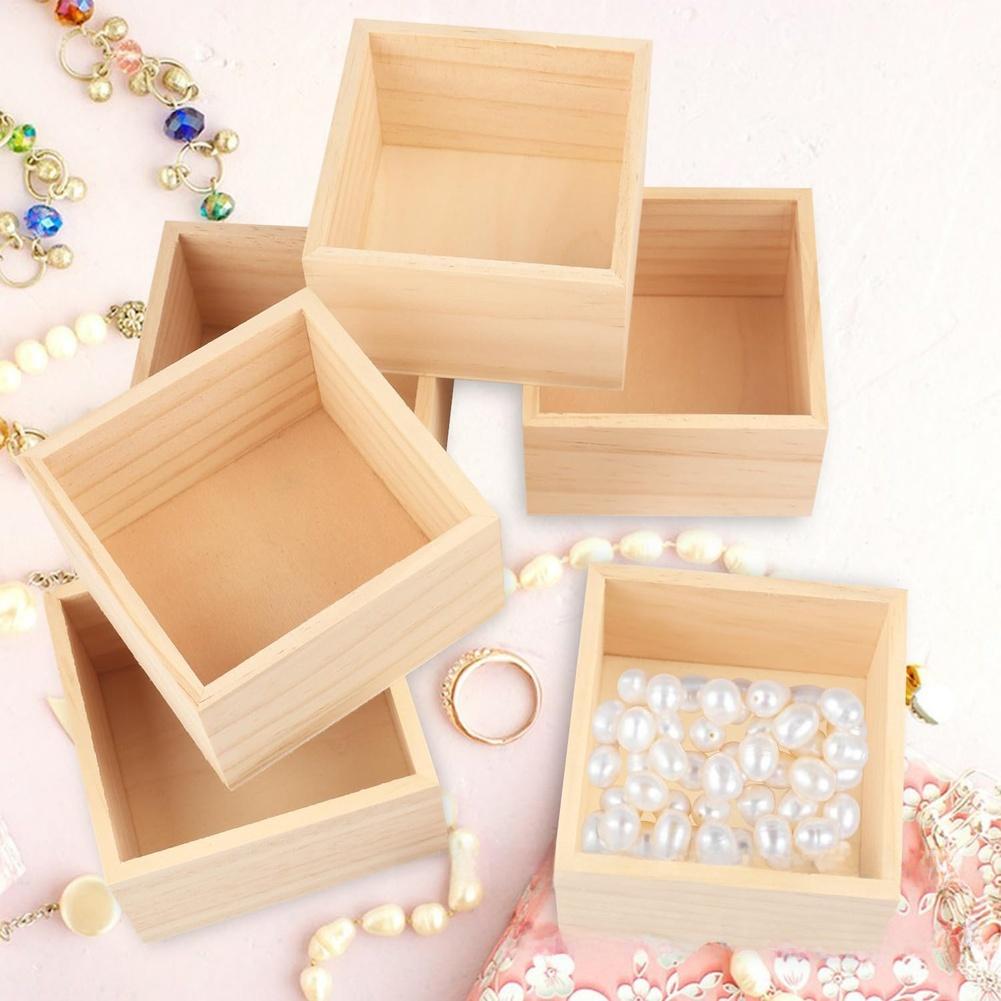 1/4Pcs Wooden Tray Set Square Succulent Organizer Home Decor Pearl Jewelry Pot Bonsai Plants Growing Pots Storage Box