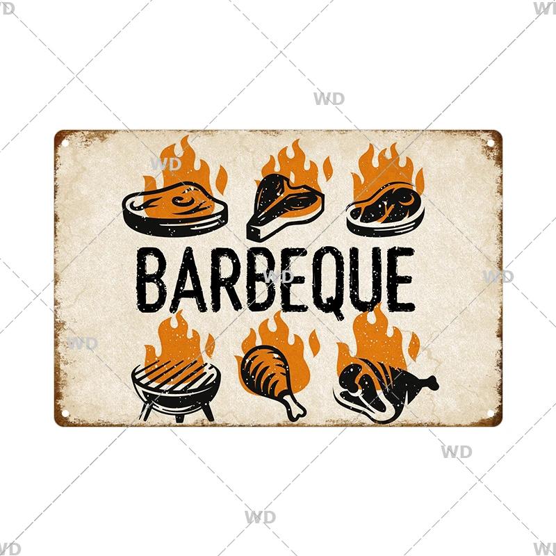 BBQ Vintage Tin Sign Plaque Barbecue Metal Plate Sign Wall Art Decoration Kitchen Man Cave Terrace Beach House Club Wall Decor