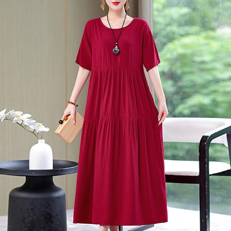 Damenkleid, Sommer, Vintage-Kleidung, lässig, kurzärmelig, langes Kleid für Damen, Sommer-Outfit