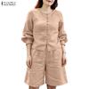ZANZEA Damen Langarmbluse und Shorts Sommer Zweiteilige Anzugsets