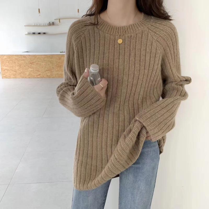 Lazy wind long-sleeved sweater base women's autumn and winter new loose outer wear solid color knitted top style