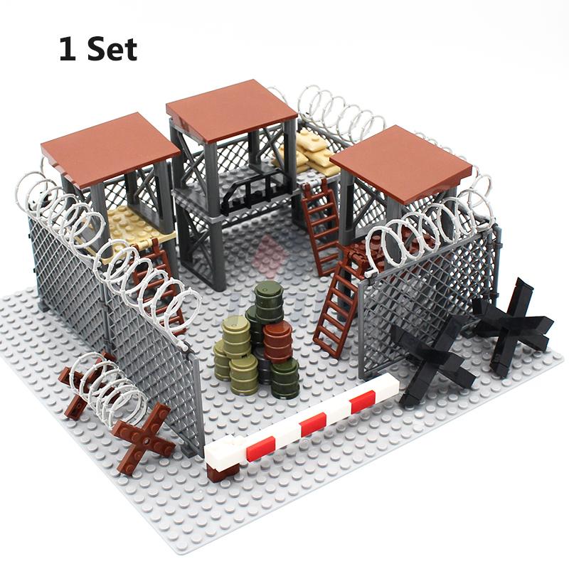WK2 Militärbasis Soldaten Armee Figuren Waffenzubehör Baustein Waffen Stacheldraht Sandsäcke PUBG Sence Serie MOC Bausteine Ziegelsteine