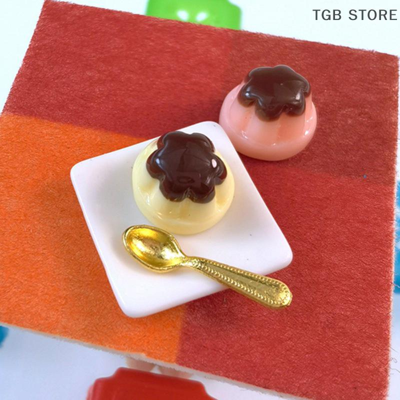 1 Set 1:12 Dollhouse Miniature Fruits Pudding Simulation Food With Spoon Model Toys For Mini Decoration Dollhouse Accessories