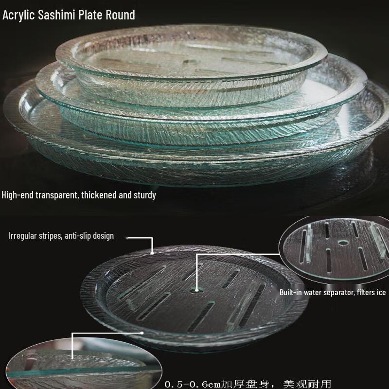 Round Acrylic Ice Trough Fruit Platter with Drain Board