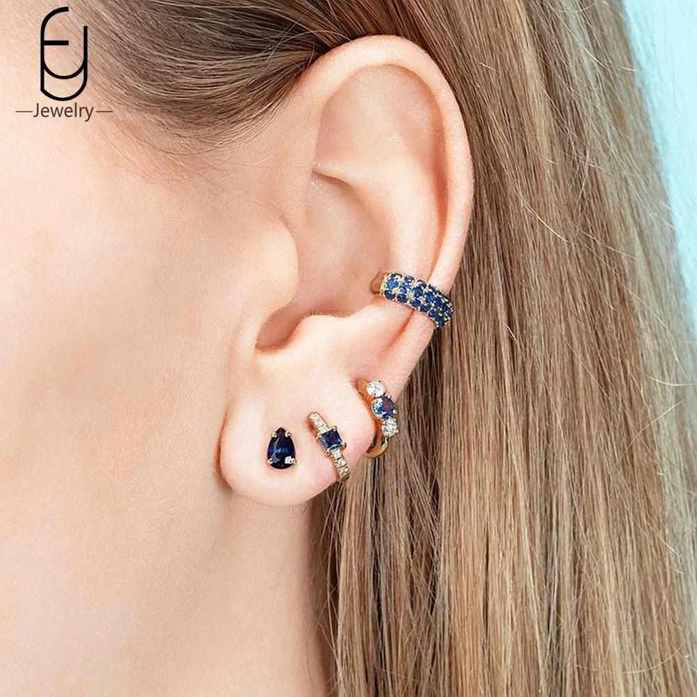 925 Silver Ear Buckles Fashion Hoop Earrings Dark Blue Crystal Pendant Gold Earrings High Women's Jewelry Luxury Gifts