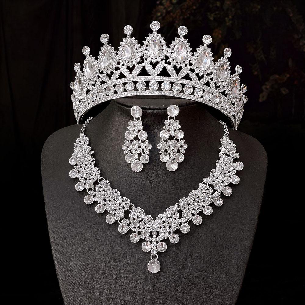 New Bridal Crown Three Piece Suit Wedding Crown Tiara Necklace Earrings Korean Super Fairy Wedding Dress Accessories