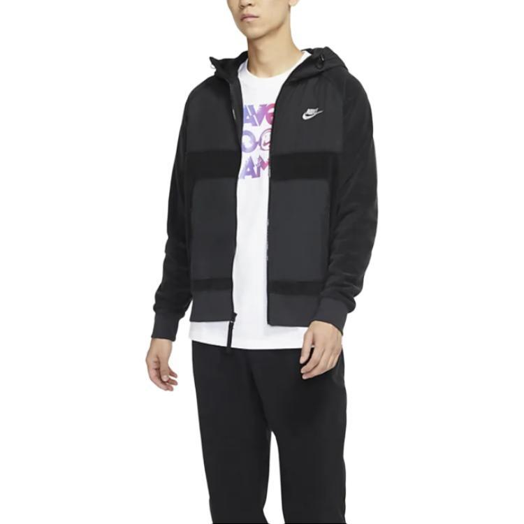 Nike Sportswear Casual Sports Splicing Pullover Fleece Lined Black Men's DC4114-010